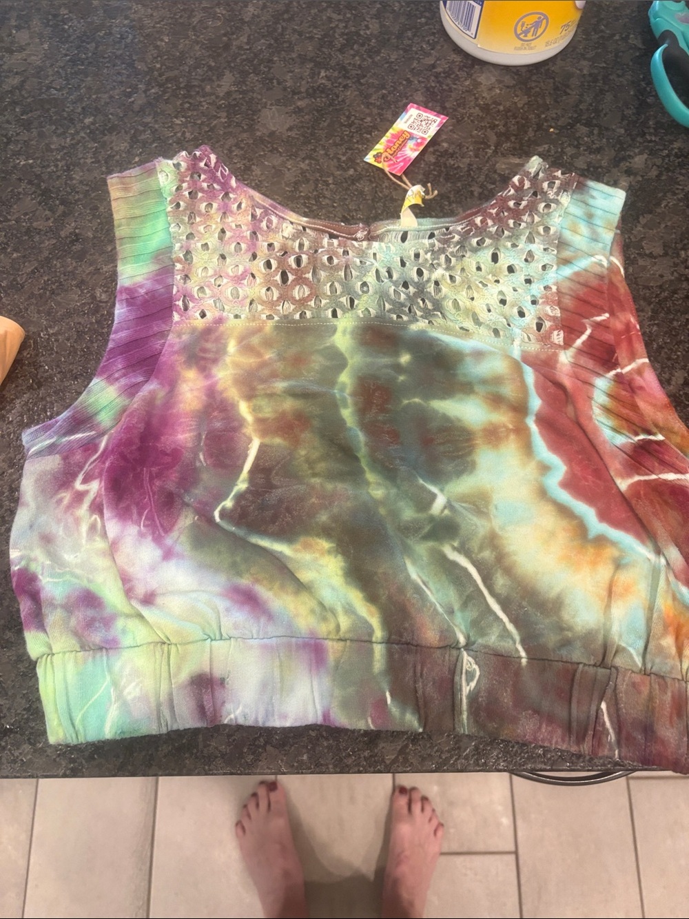 Free People Multicolor Tie-Dye Cropped Tank with Eyelet Yoke